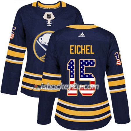 Dame NHL Buffalo Sabres Trøje Jack Eichel 15 Adidas 2017-2018 Marine Blå USA Flag Fashion Authentic